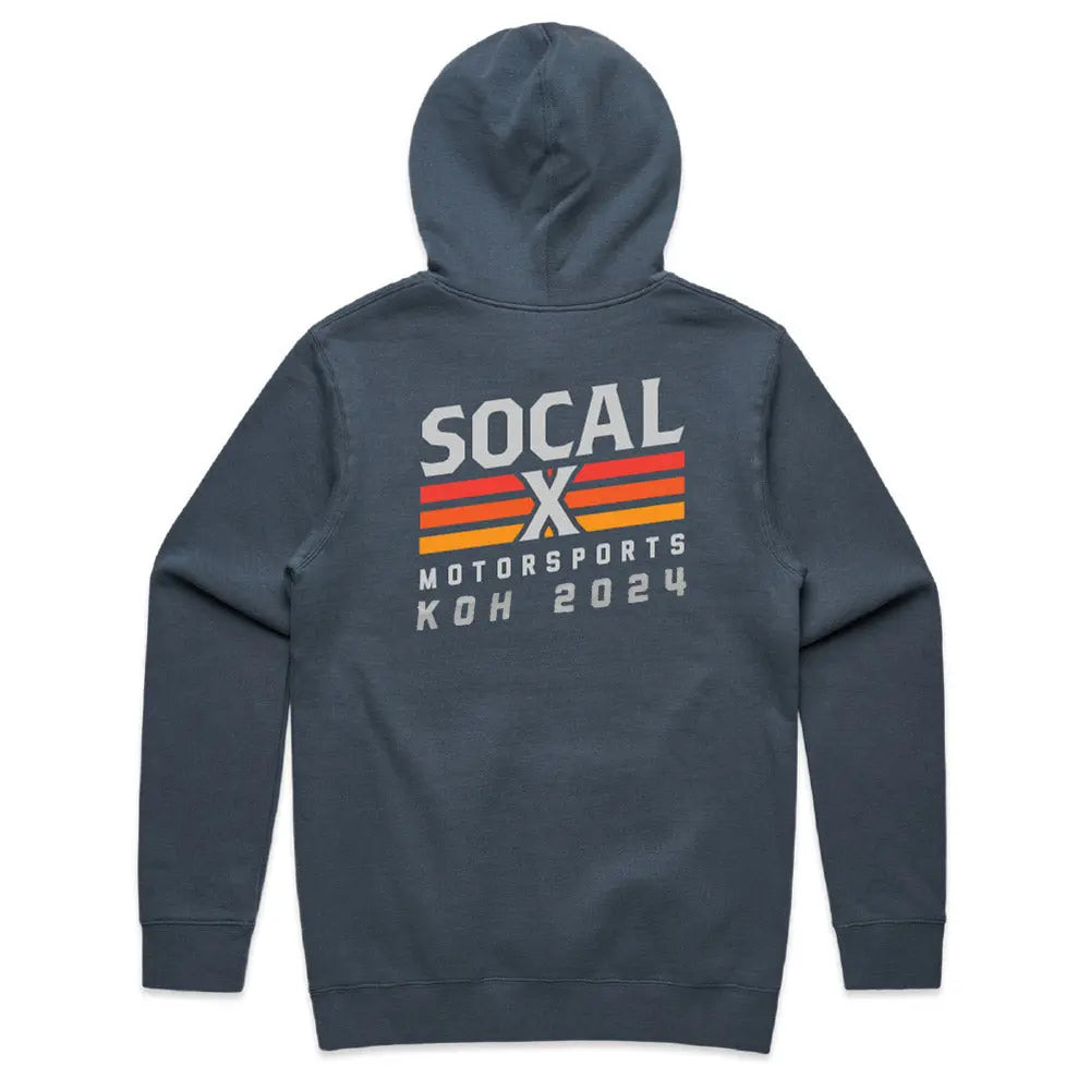 Socalx Blue hoodie with KOH2024 King of the Hammers logo