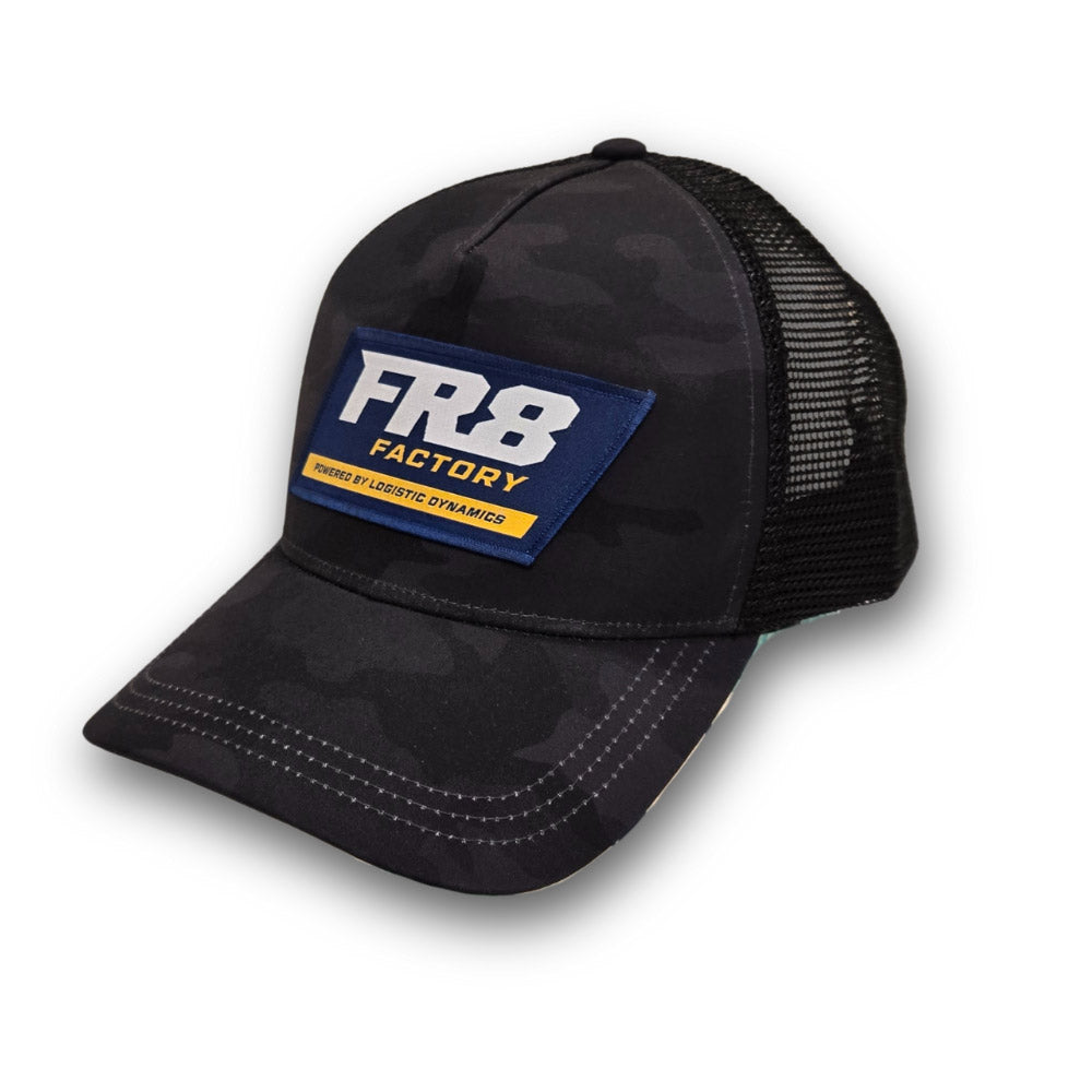 Black & Grey Camo Trucker Hat FR8 Factory Logo