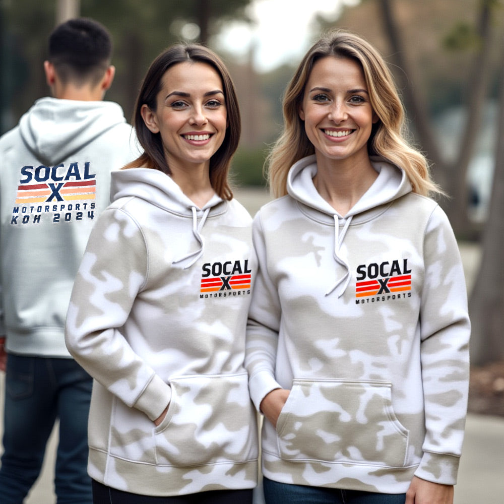 White & Grey Camo Hoodies with Socalx Motorsports Logo