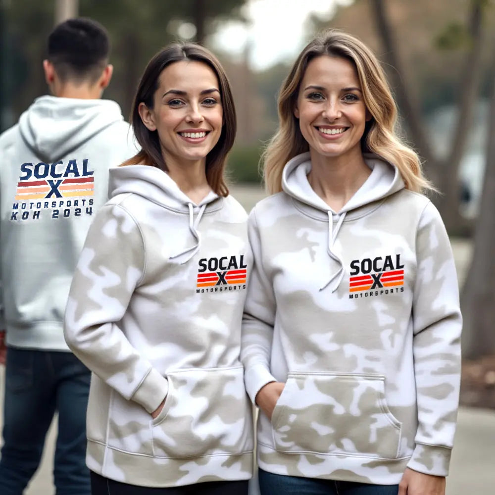 White & Grey Camo Hoodies with Socalx Motorsports Logo