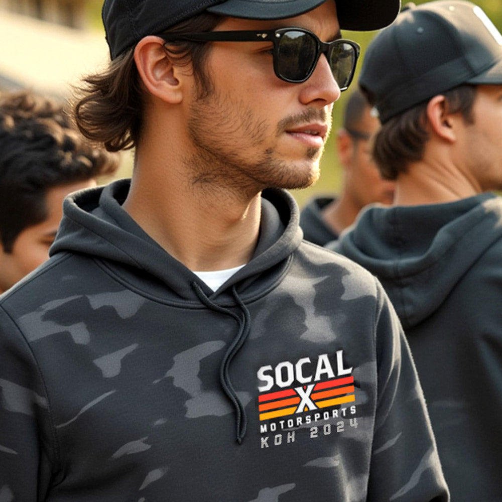 Black & Grey Camo Hoodie with Socalx KOH2024 Logo front
