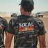 Men's Black & Grey Camo T-Shirt w Socalx Motorsports Logo on back of shirt