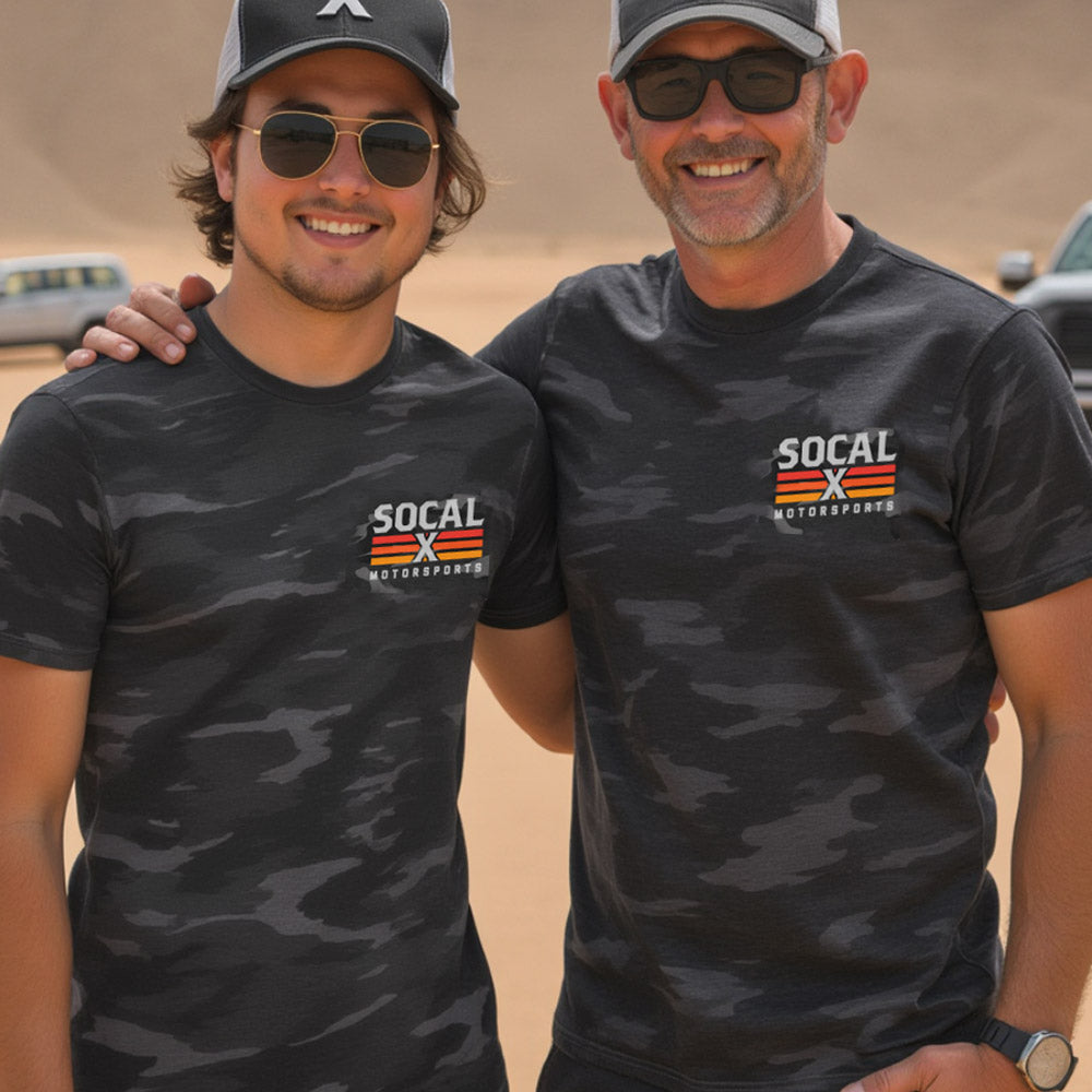 Men's Black & Grey Camo T-Shirt w Socalx Motorsports Logo