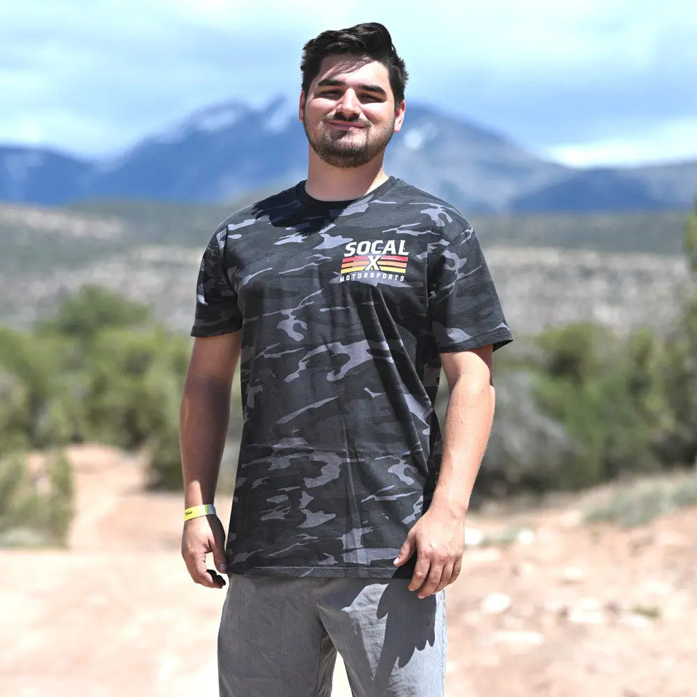 Men's Black & Grey Camo T-Shirt w Socalx Motorsports Logo