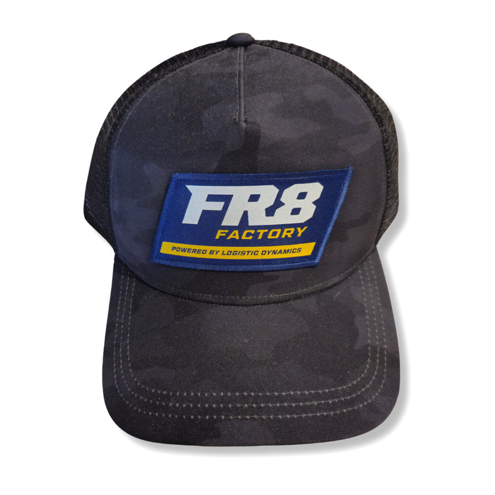 Black & Grey Camo Trucker Hat Fr8 Factory Logo