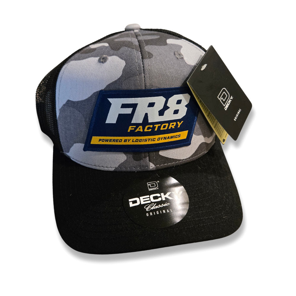 White & Grey Camo Trucker Hat FR8 Factory Logo