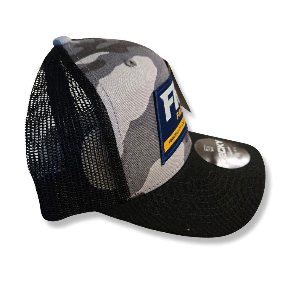 White & Grey Camo Trucker Hat FR8 Factory Logo