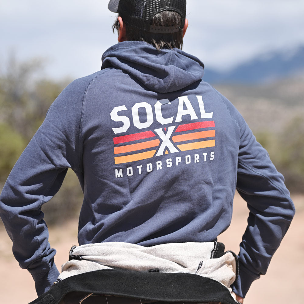 Petrol Blue Hoodie with Socalx Motorsports Logo back