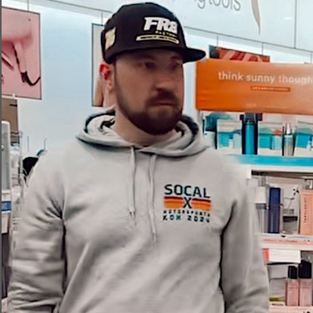 socalx hoodie and fr8 factory hat lifestyle