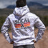 men's white camo hoodie with Socalx logo- back view